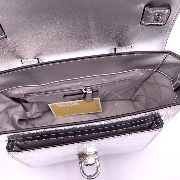 Michael Kors Manhattan Medium Red Leather Satchel Crossbody Bag Silver - Picture 9 of 11